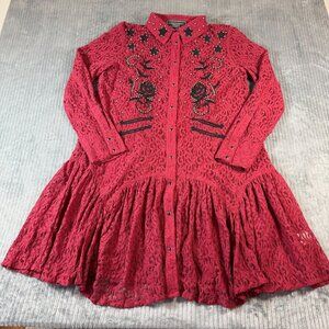 Double D Ranch Red Lace Dress Embellished Studded Embroidered Medium Western
